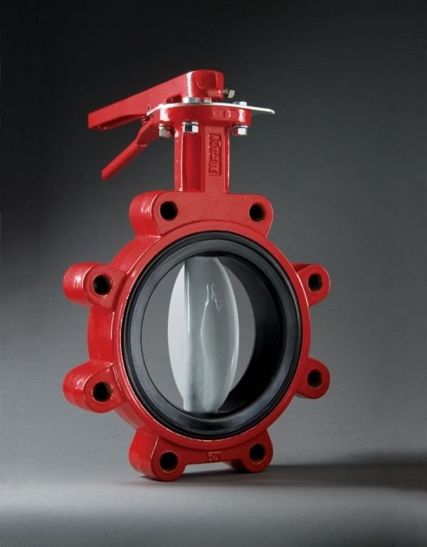 Butterfly valve with flanged connection installed in industrial pipeline system